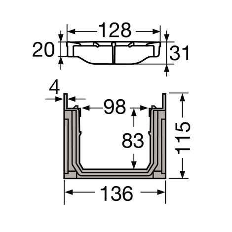 Κανάλι με σχάρα πολυαμιδίου B125 (L100/130) Connecto